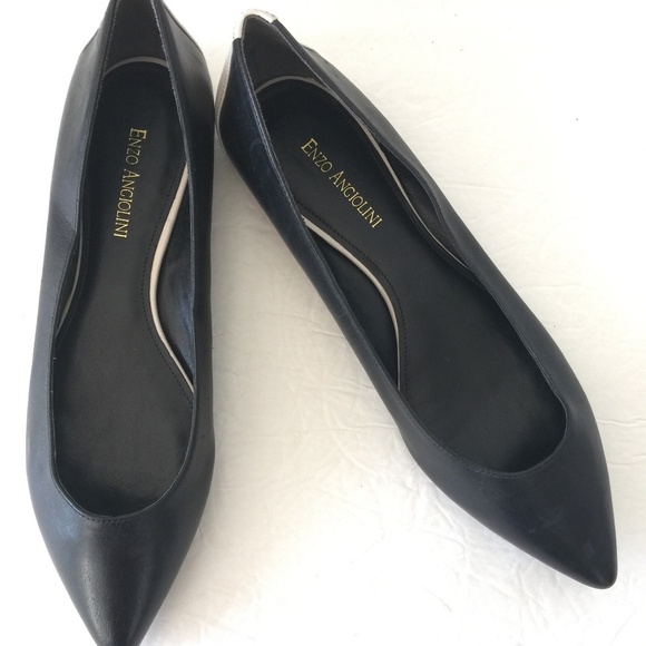 Enzo Angiolini Black Leather Pointy Flats 10.5 NEW - Picture 1 of 8